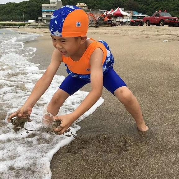 兒童浮力短褲泳衣 -亮橘鯊魚