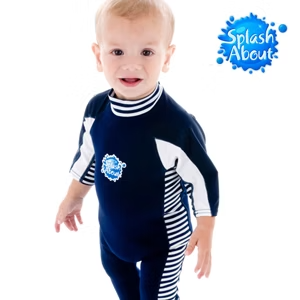兒童抗UV防曬防寒連身泳裝 - 海軍藍 / 藍白