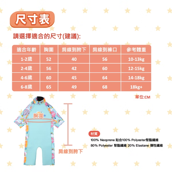 兒童抗UV防曬防寒連身泳裝 - 彩虹熱氣球