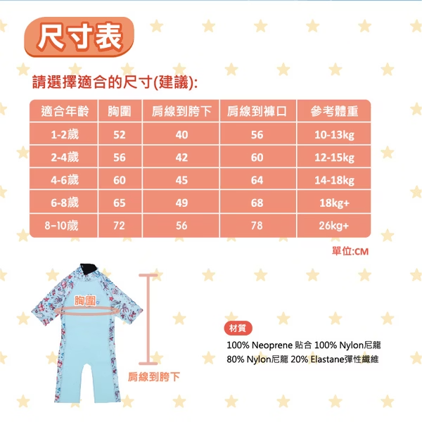 兒童抗UV防曬防寒連身泳裝 -森林漫遊